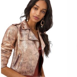 Anthropologie “Brisa” Gold Crackled Vegan Leather Moto Jacket - Women’s Size XL